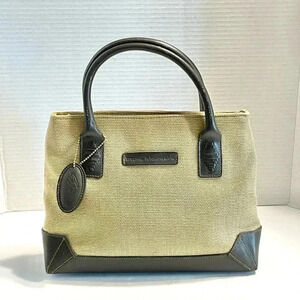 Stone Mountain Woven Straw Brown Leather Trim Handbag Small Purse Hand-held
